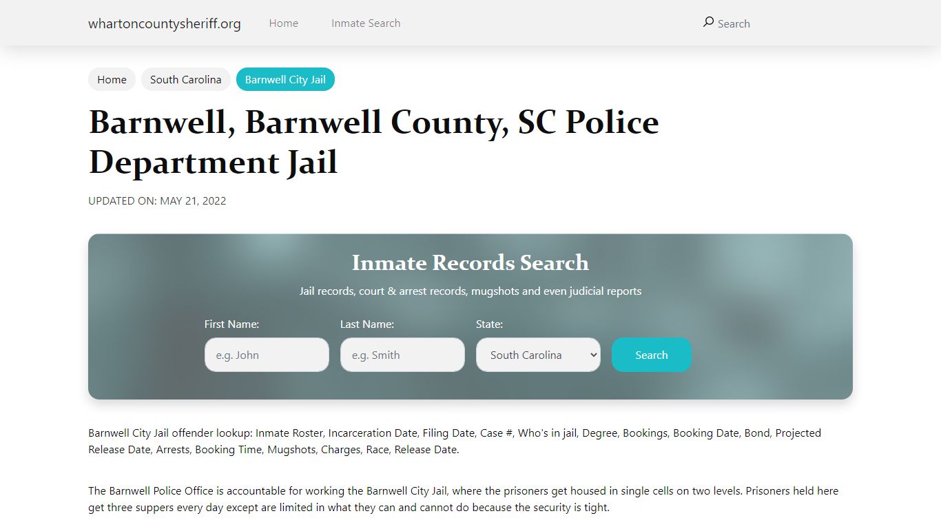 Barnwell, SC City Jail Inmates, Arrests